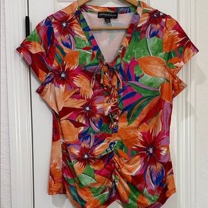 Thomas & Olivia Women's Floral Blouse - Red, Orange, Green